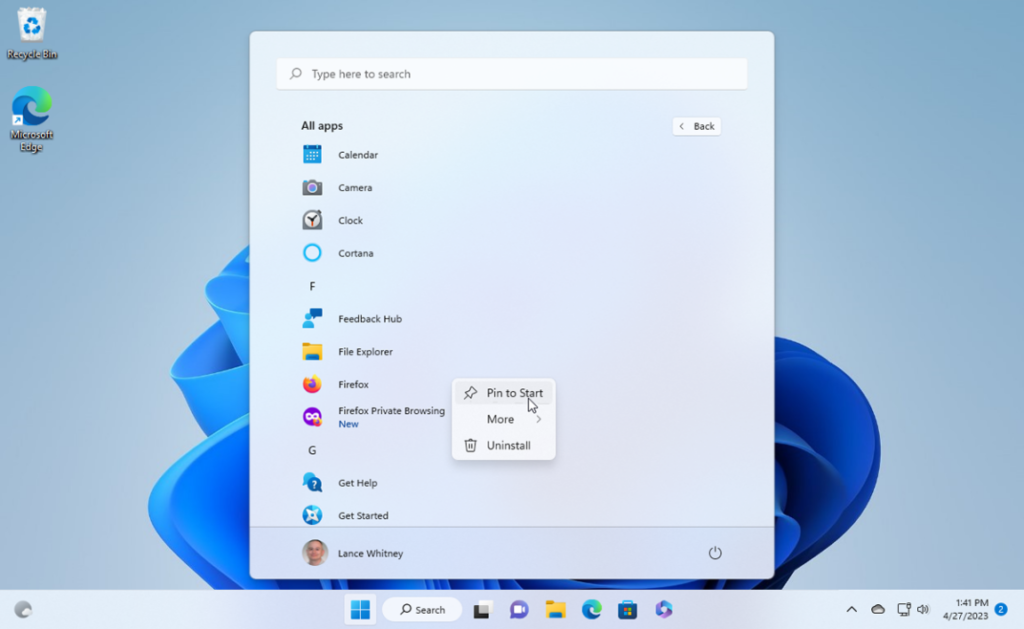 Windows 11 start menu